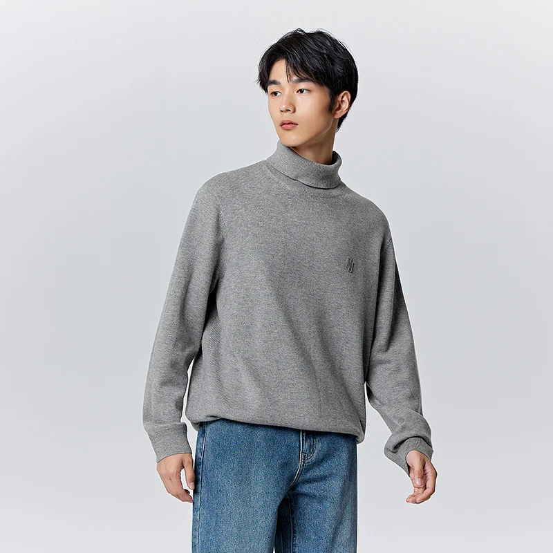 Semir Pullover Sweater Men 2024 Winter New Exquisite Solid Color Casual Style High Neck Knitted Sweater