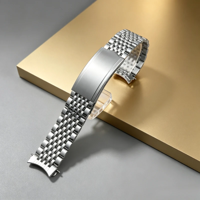 Stainless Steel Curved End Vintage Bead of Rice Watch Band Silver Strap Bracelet Fit for Omega Watchbands 18mm 19mm 20mm