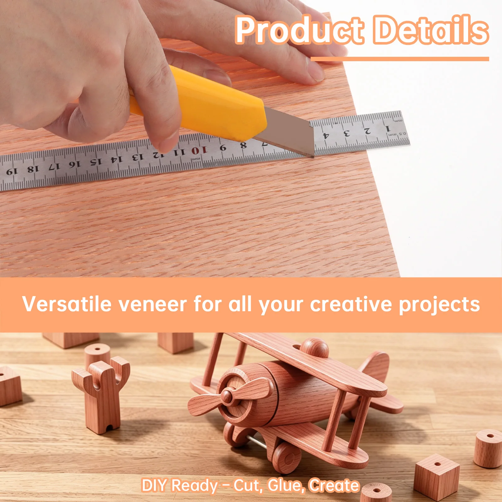 30 pcs 8x8 inch 1/64 inch Plain Sliced Natural Red Oak Wood Veneer Sheets for Cabinets Furniture Repair Model Making Crafts