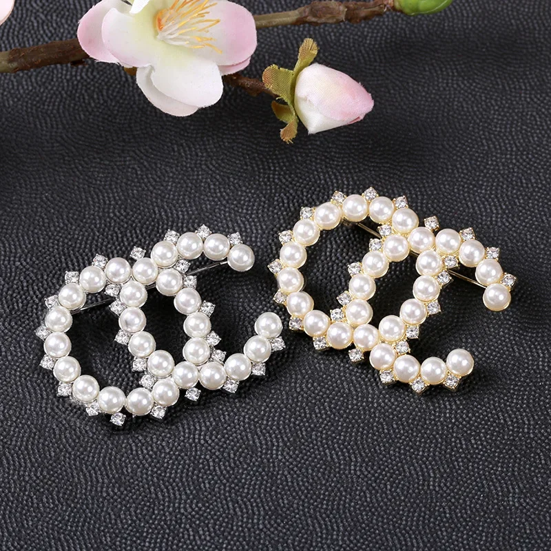 Xiaoxiang Double C Brooch DIY Pearl High End Luxury Sweater Accessories  New C Home Letter Suit Accessories