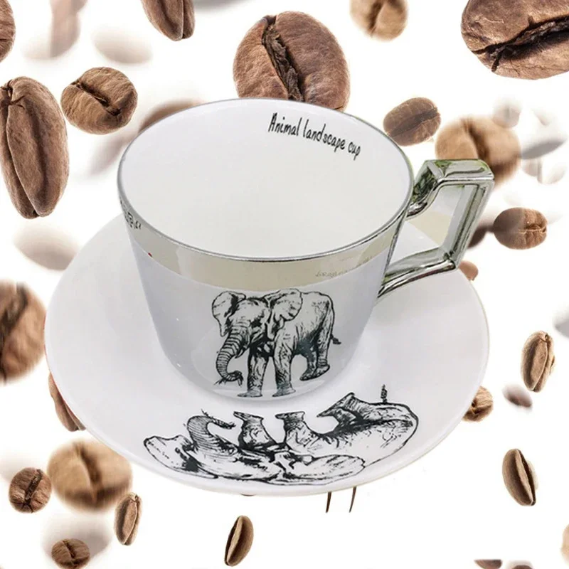 The Mirror Collection Animal Reflection cup Elephant anamorphic Swan mug Tiger Luxury Bone China Drinkware