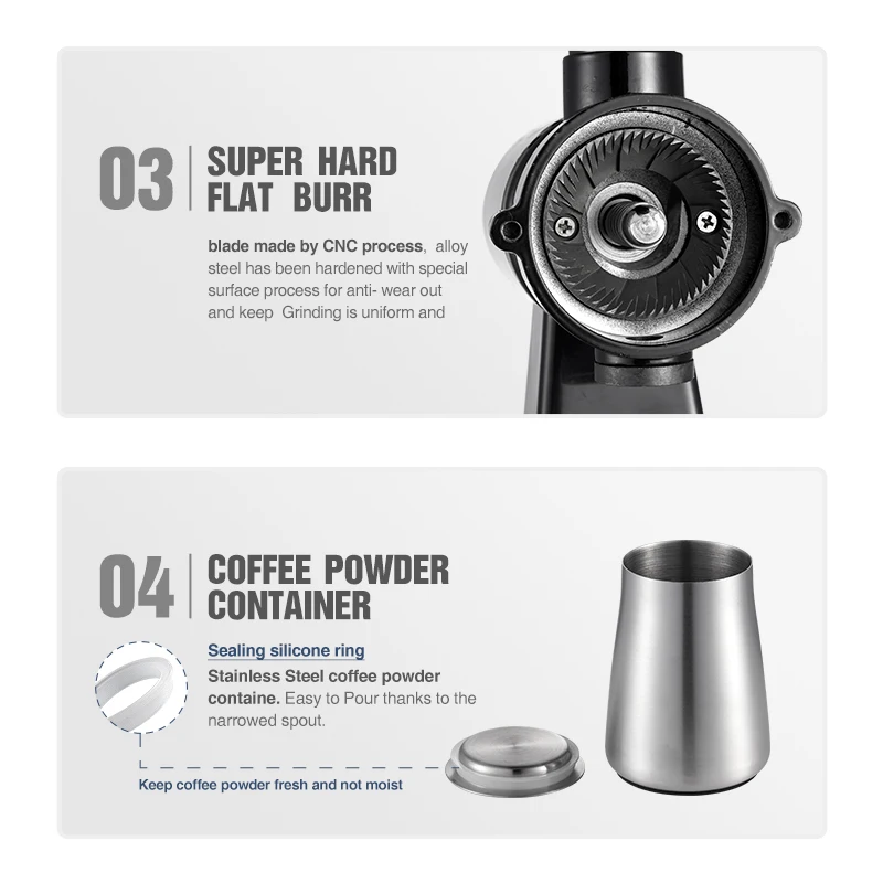 HiBREW 8 Settings Electric Coffee Bean Grinder for Espresso or American Drip coffee Durable Flat Burr Die-casting Housing G1