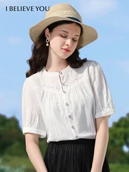 I BELIEVE YOU New Chinese Puff Short-sleeve Women Shirts 2024 Summer New Embroidery Chic Trendy Female Basics Blouses 2242055580