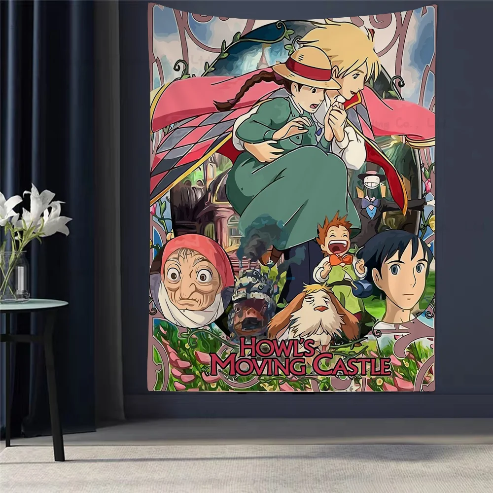 Studio Ghibli Howls Moving Castle Tapestry Art Printing Japanese Wall Tapestry Anime Wall Hanging Home Decor