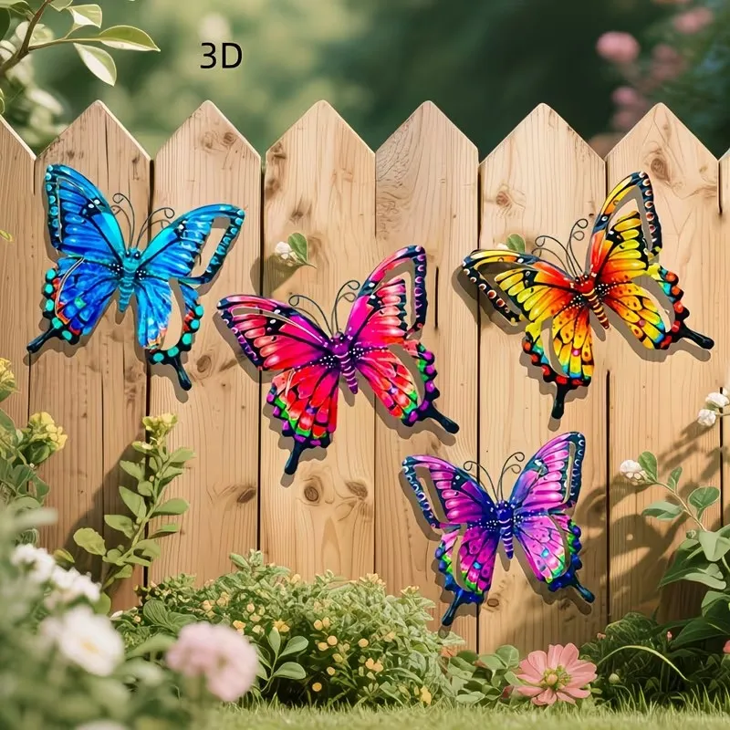 Décoration murale en métal coloré en forme de papillon, ornements en fer, adaptés au jardin, à la cour, au salon, à la chambre à coucher, à la terrasse, au balcon, 1/4 pièces