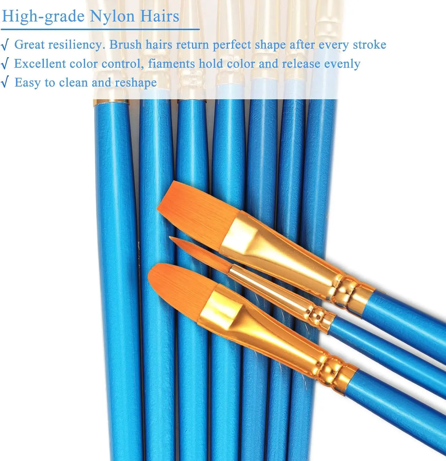 20-Piece Round-Tip Nylon Paint Brushes Set for Acrylic, Oil, Watercolor Art and Miniature Detailing