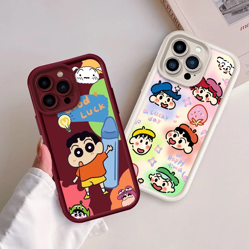 C-Crayons SShin Chan Cute Cartoon For Apple iPhone 15 14 13 12 Pro Max Mini 11 XS X XR 8 7 6 Plus Eye Ladder Cover Capa Fundas