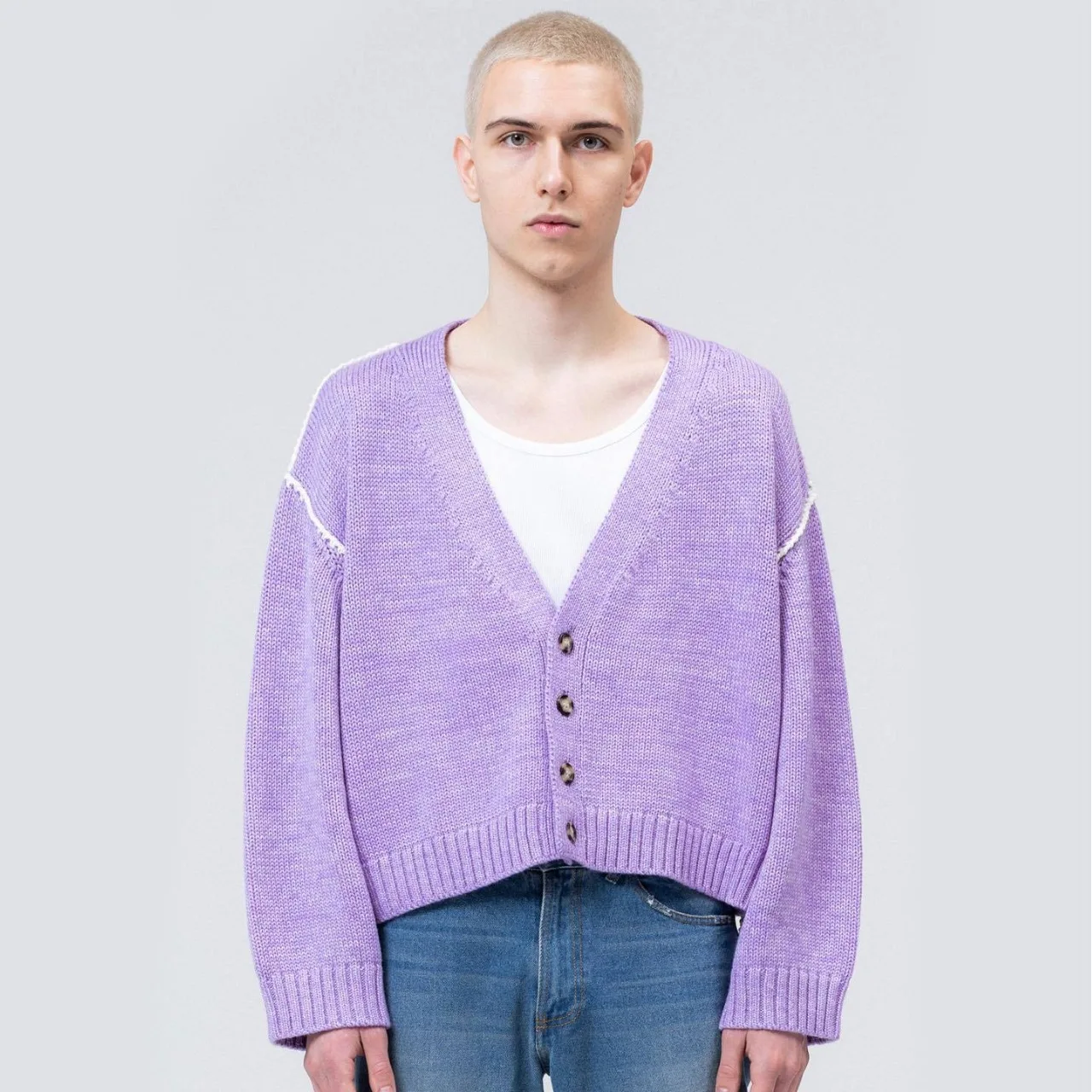 

Мужской вязаный свитер в стиле ретро, модный универсальный дизайн, кардиган, свитер, повседневный тренд, свободная фиолетовая куртка