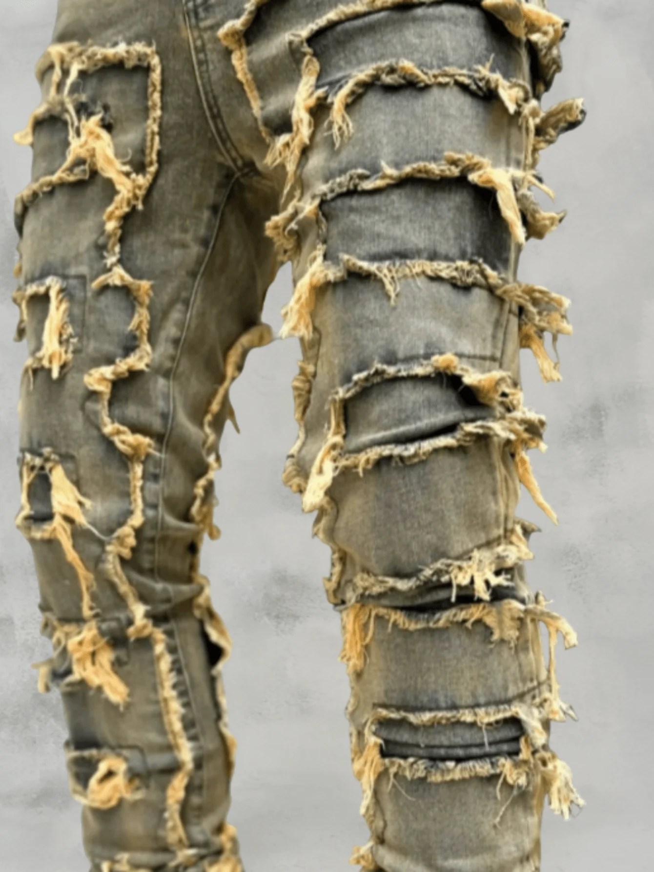 Mens Distressed Slim Fit Flared Jeans Emo Style