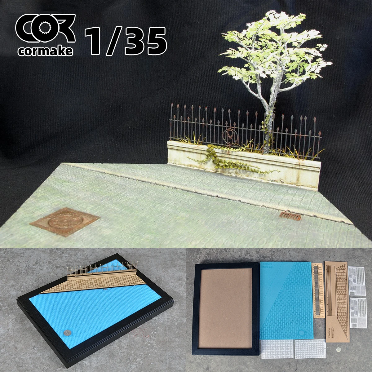 Assembly Road Architectural Model Miniature Brick Path Pavement Sidewalk Diorama Scale Model Kit Wood Display Base Stand 1/35