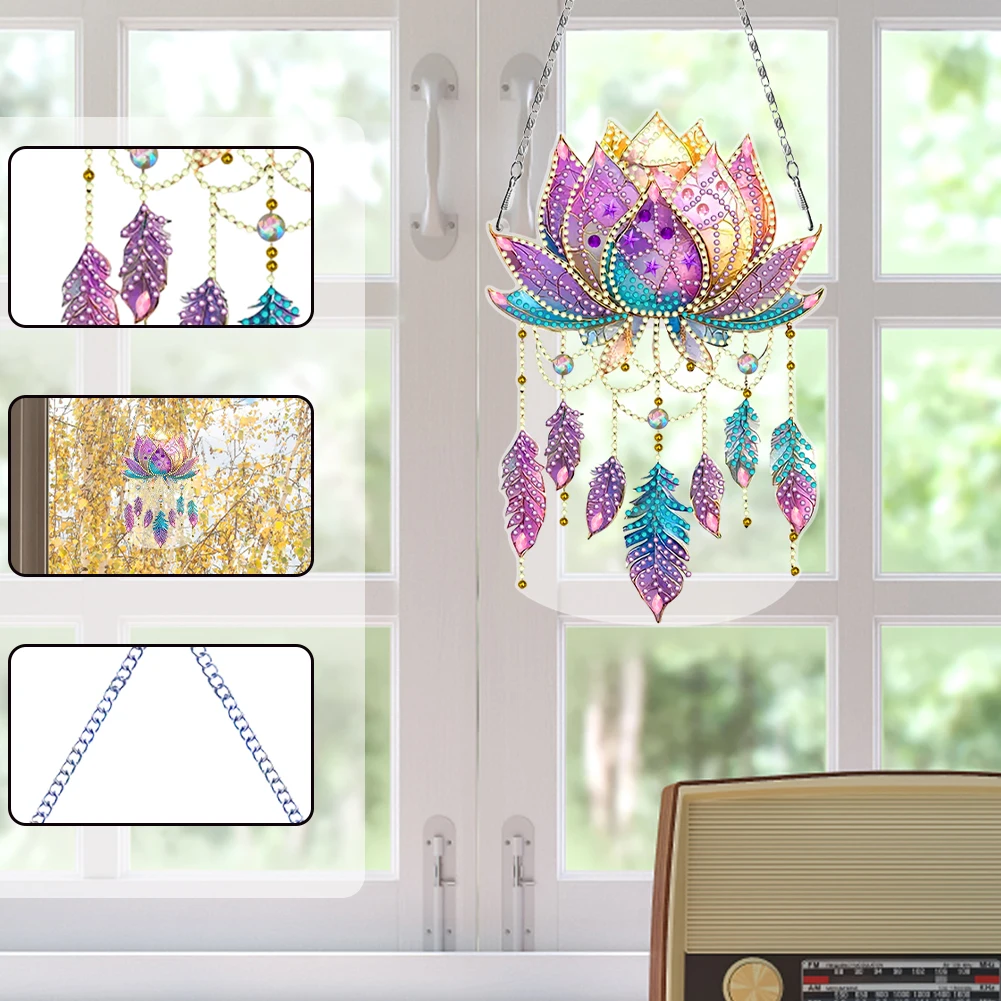 

Lotus Dreamcatcher DIY 2D Flat Acrylic Diamond Painting Pendant Kit for Adults Home Decor 24x24cm
