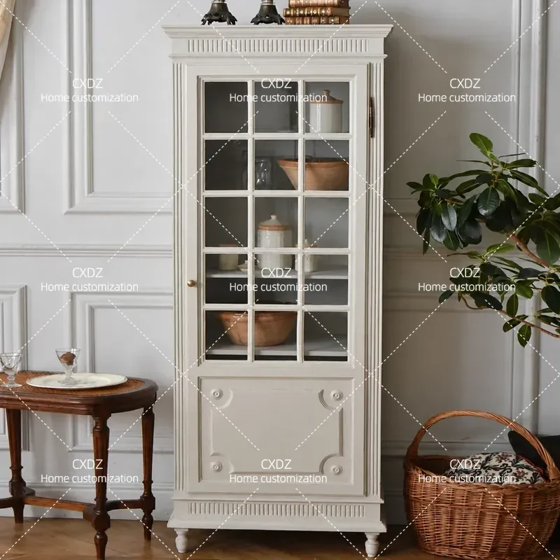 French Retro Storage Cabinet Glass Door Wine Cabinet Living Room Dining Room Display Locker Customizable