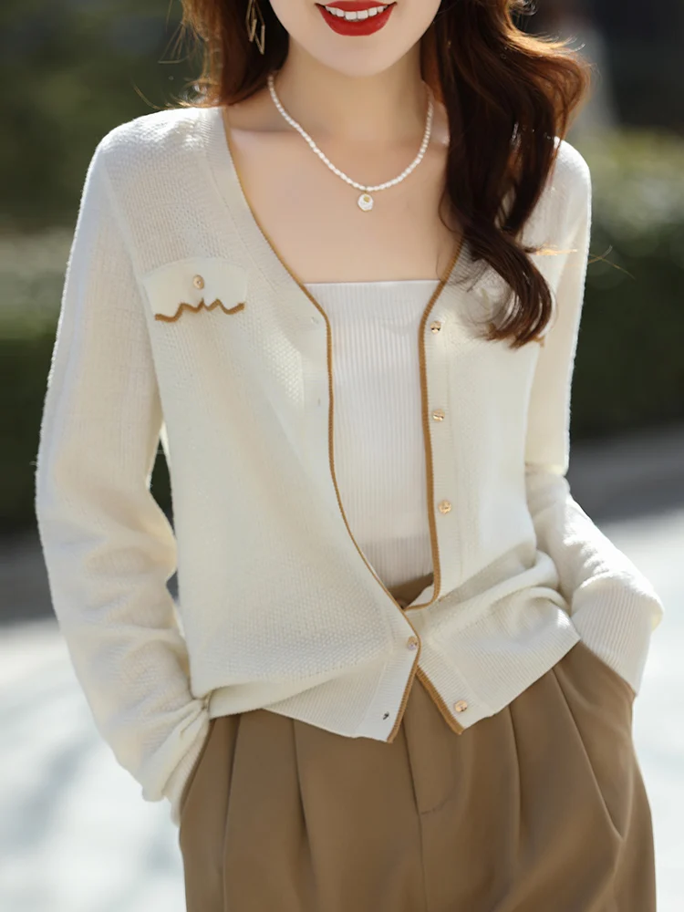 Women's Single Breasted Knitted Long Sleeve Cardigan V-Neck Sweaters Comfortable Soft Tops Casual Fashion Summer Autumn New 2024