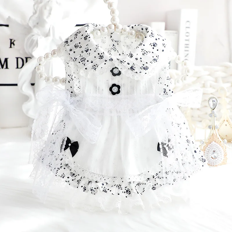 

Dog Clothes Spring Summer Thin Cat Princess Dress Black Floral Lolita Small Dog Teddy Pet