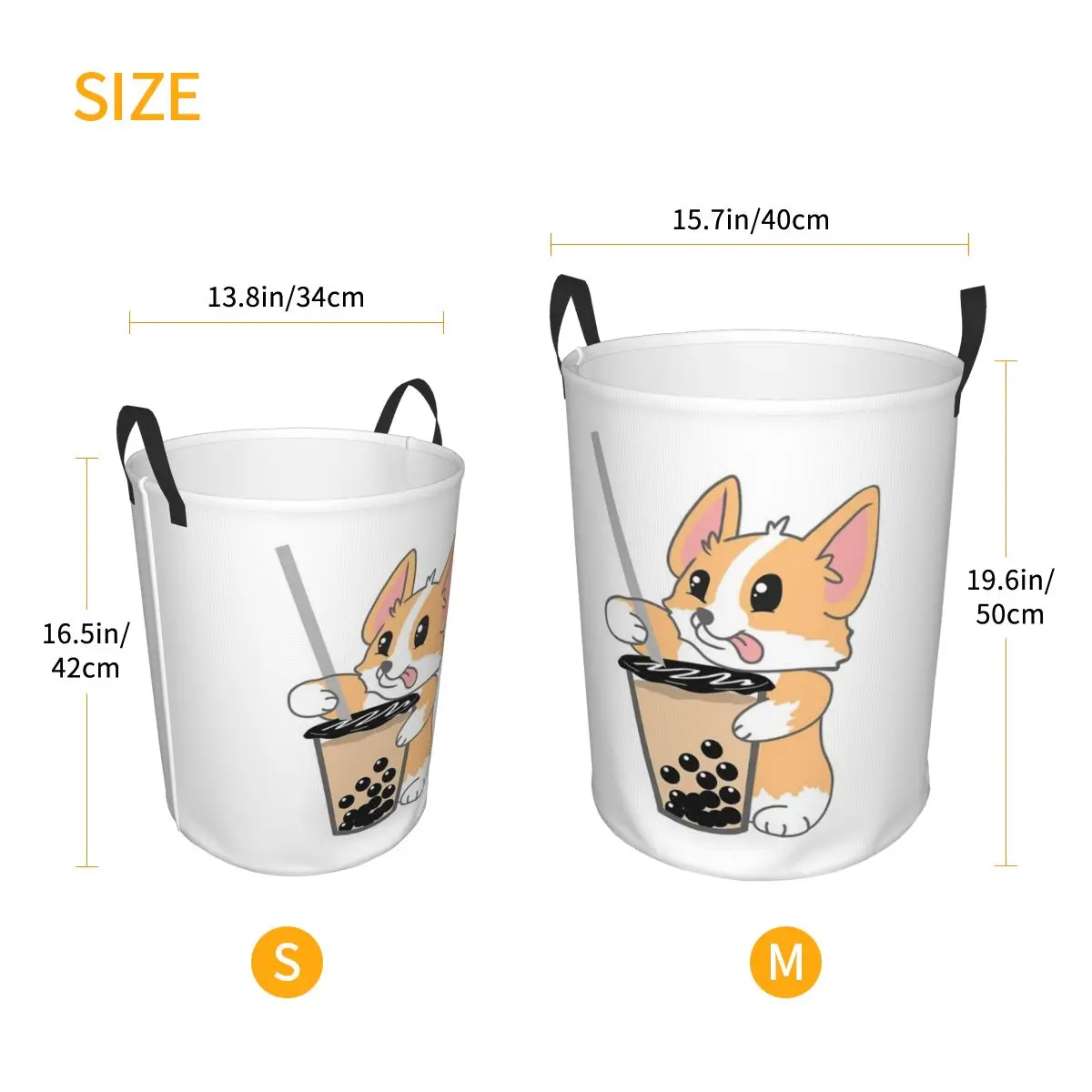 Corgi And Bubble Tea Foldable Laundry Baskets Dirty Clothes Toys Sundries Storage Basket Large Waterproof Box For Home Kids