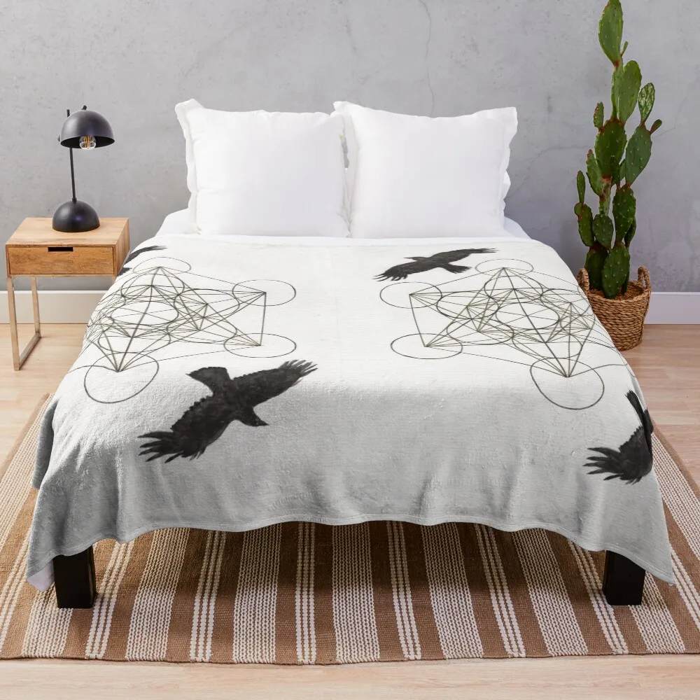 

Crow/Raven & Metatron's Cube/ Seed of Life Throw Blanket Portable Lightweight Blanket for Travel Camping