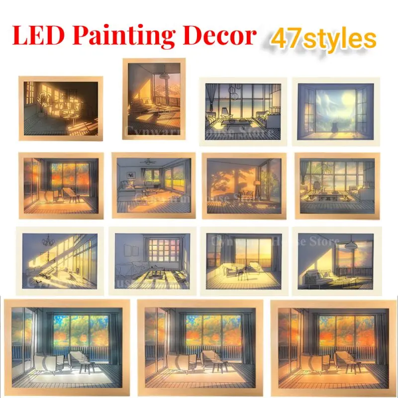 

Wall Art Usb Plug Picture Table Lamp Ins Led Light Painting Dimming Table Lamp Indoor Sunlight Window Wooden Photo Night Luminou