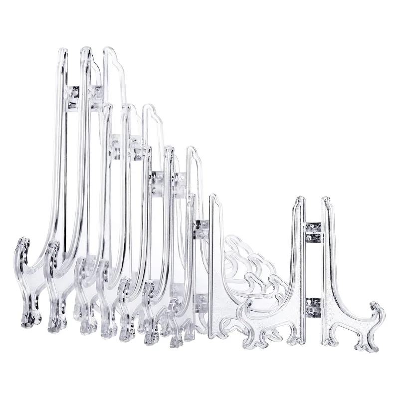 50 supports de présentation en plastique pour assiettes, tailles 3-8 pouces, pour la présentation d'images lors de mariages, fêtes, décoration de table à la maison, transparent/noir