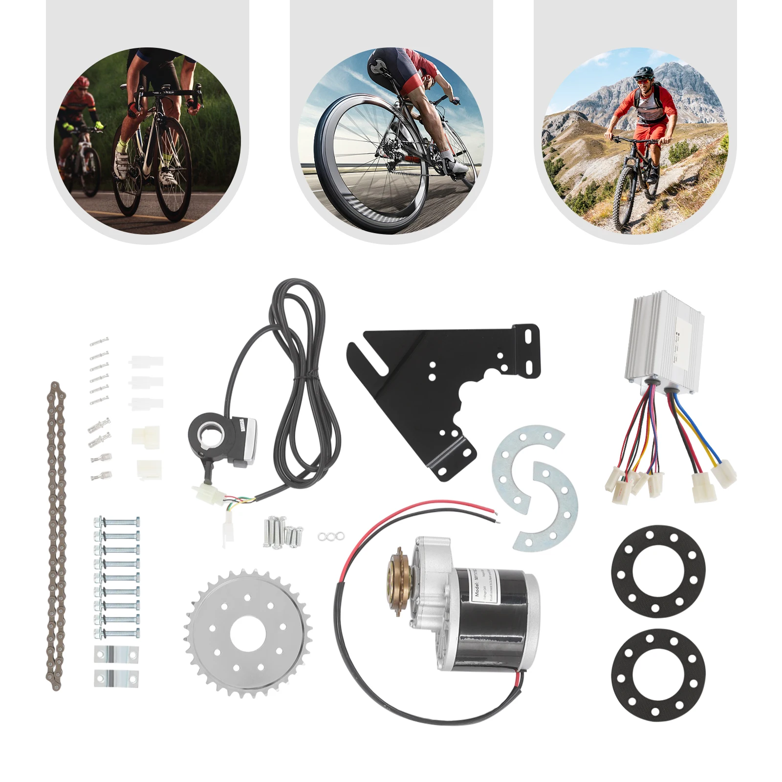 Electric Bike Conversion Kit 350W 24V Thumb Throttle Bicycle Motor Kit IP54 Protection 21V Undervoltage Cutoff Iron Copper Plated Anti Rust Durable Safe Riding Conversion