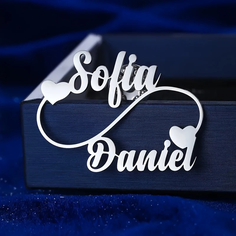 

Custom Infinity Love Name Brooch Personalized Couple Romantic Wedding Nameplate 304L Stainless Steel Groom And Best Man Brooch