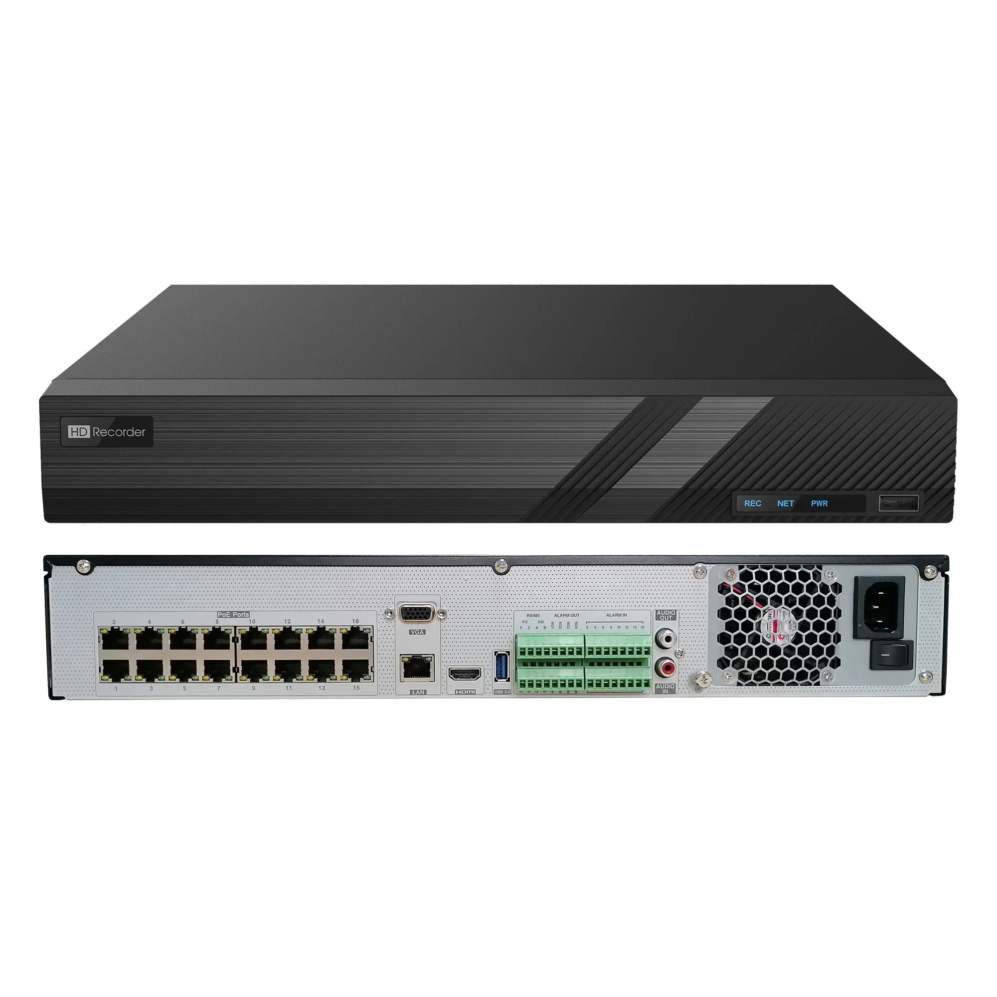 スーパーライブプラスモバイルアプリ 4 SATA HDDスロット 32チャンネル H.265 4K 8MP NVR（16チャンネルPOEポート搭載）