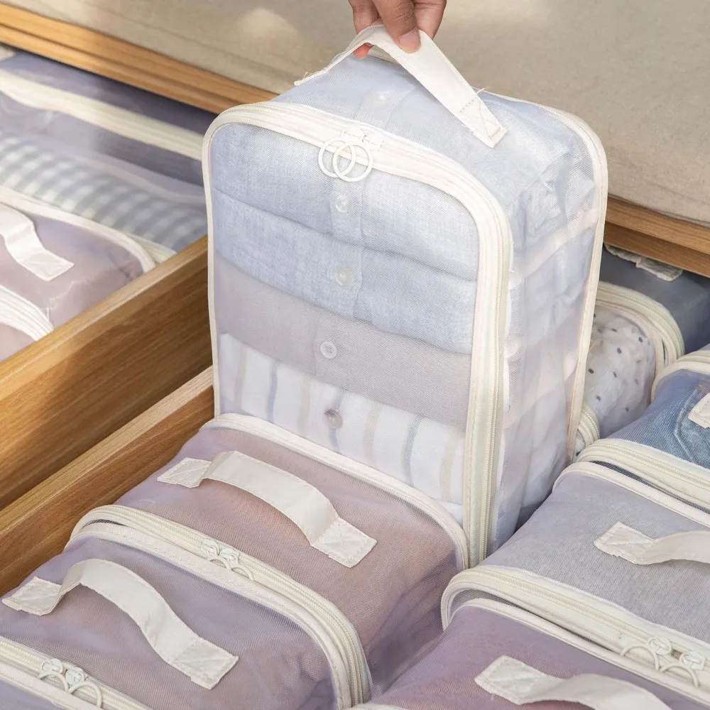 Caja separadora plegable transparente con asa con cremallera, Organizador De Ropa para dormitorio, artículos esenciales De viaje, bolsa De almacenamiento