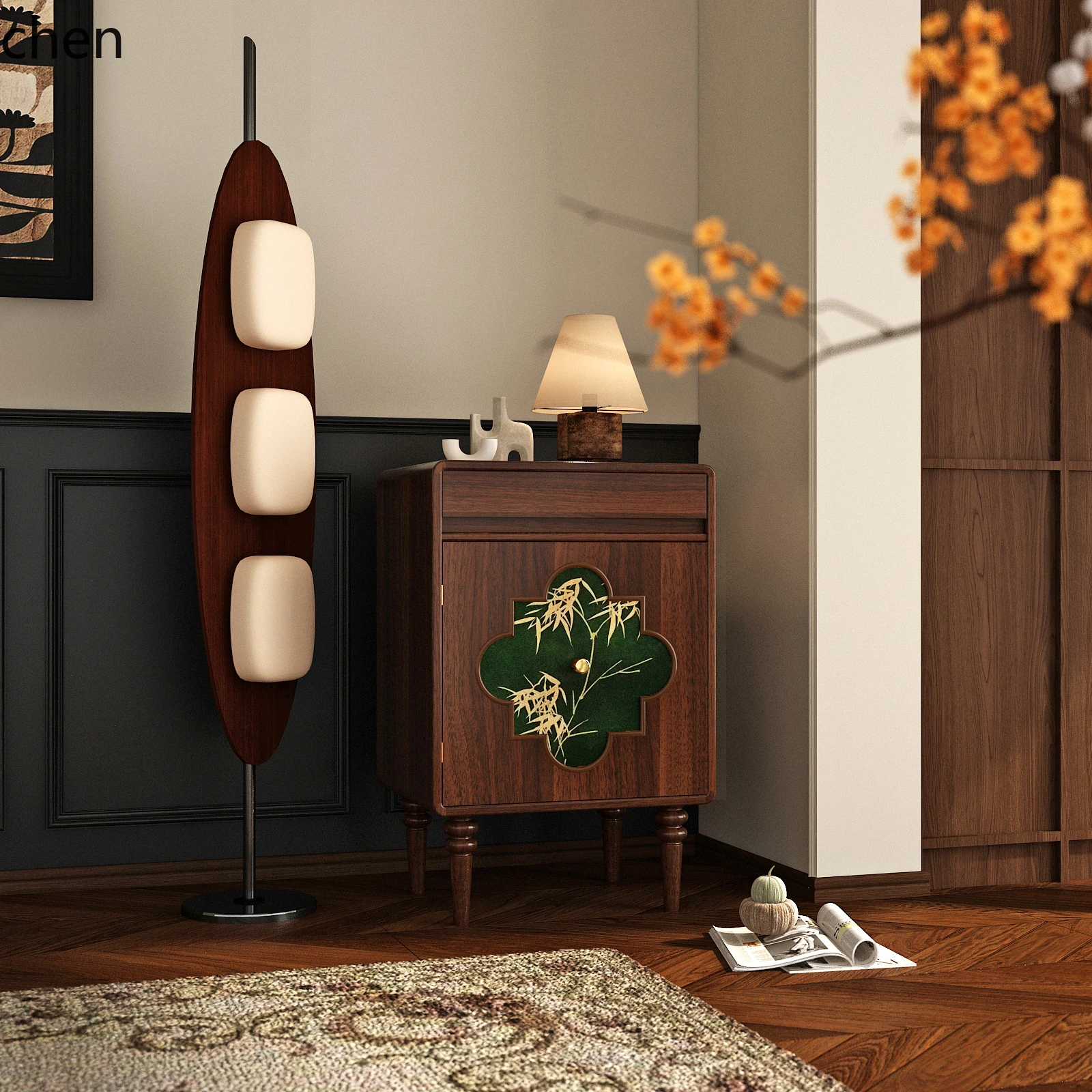 HT storage cabinet storage cabinet living room bedroom against the wall solid wood high-end bedside