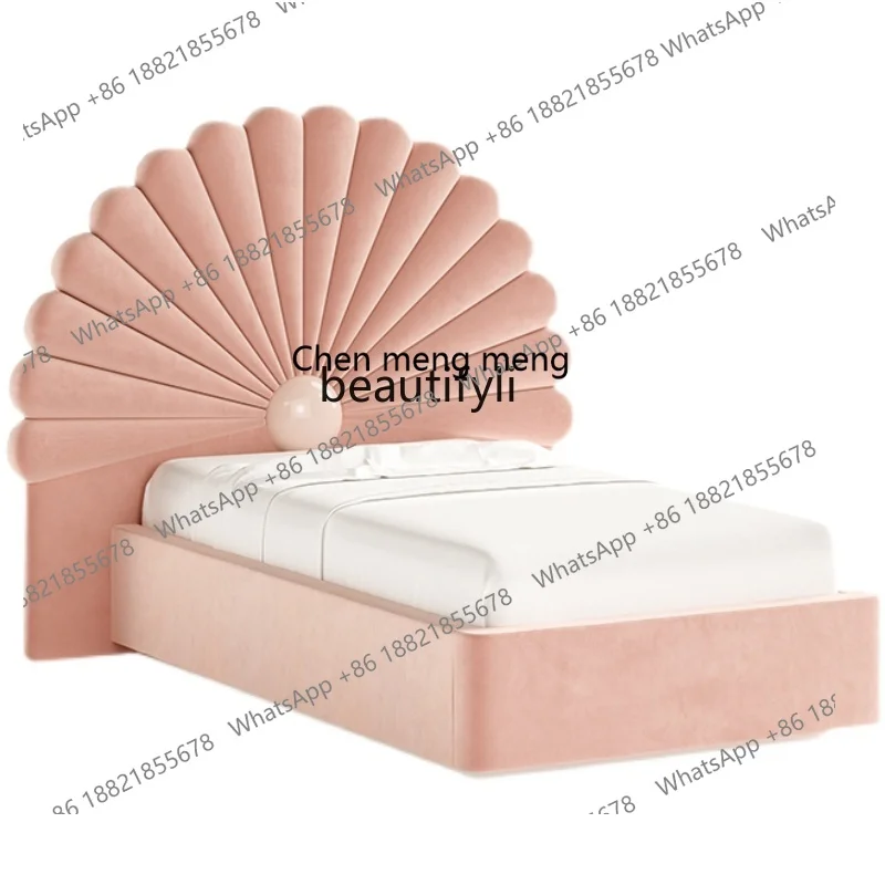 

Shell Princess Bed Modern Minimalist Model Room Girl Solid Wood Fan-Shaped Single Creative Design Fabric Bed
