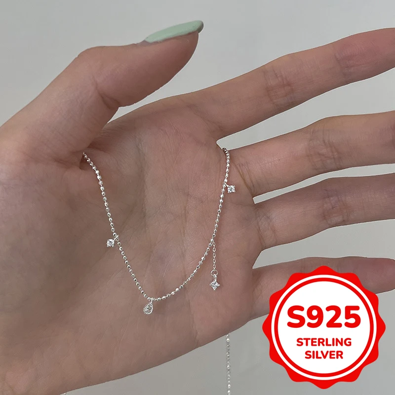 

S925 Sterling Silver Water Drop Tassel Necklace Niche High-end Temperament Versatile Collarbone Chain