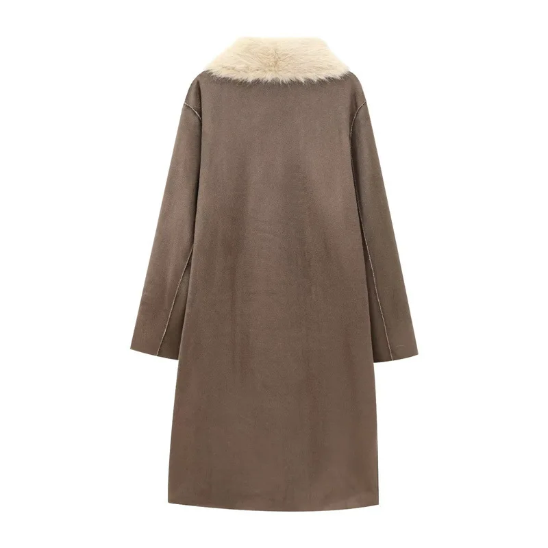 BJTZ 2025 Nieuwe omkeerbare suède namaakbont dames elegante ontwerper premium minimalistische comfortabele casual winter herfst bovenkleding