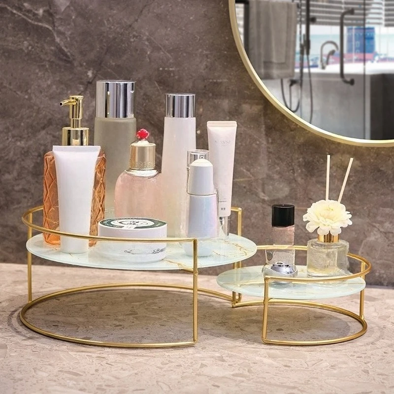 

Dressing table tray, gold metal frame, suitable for bathroom and dressing table cosmetics storage rack