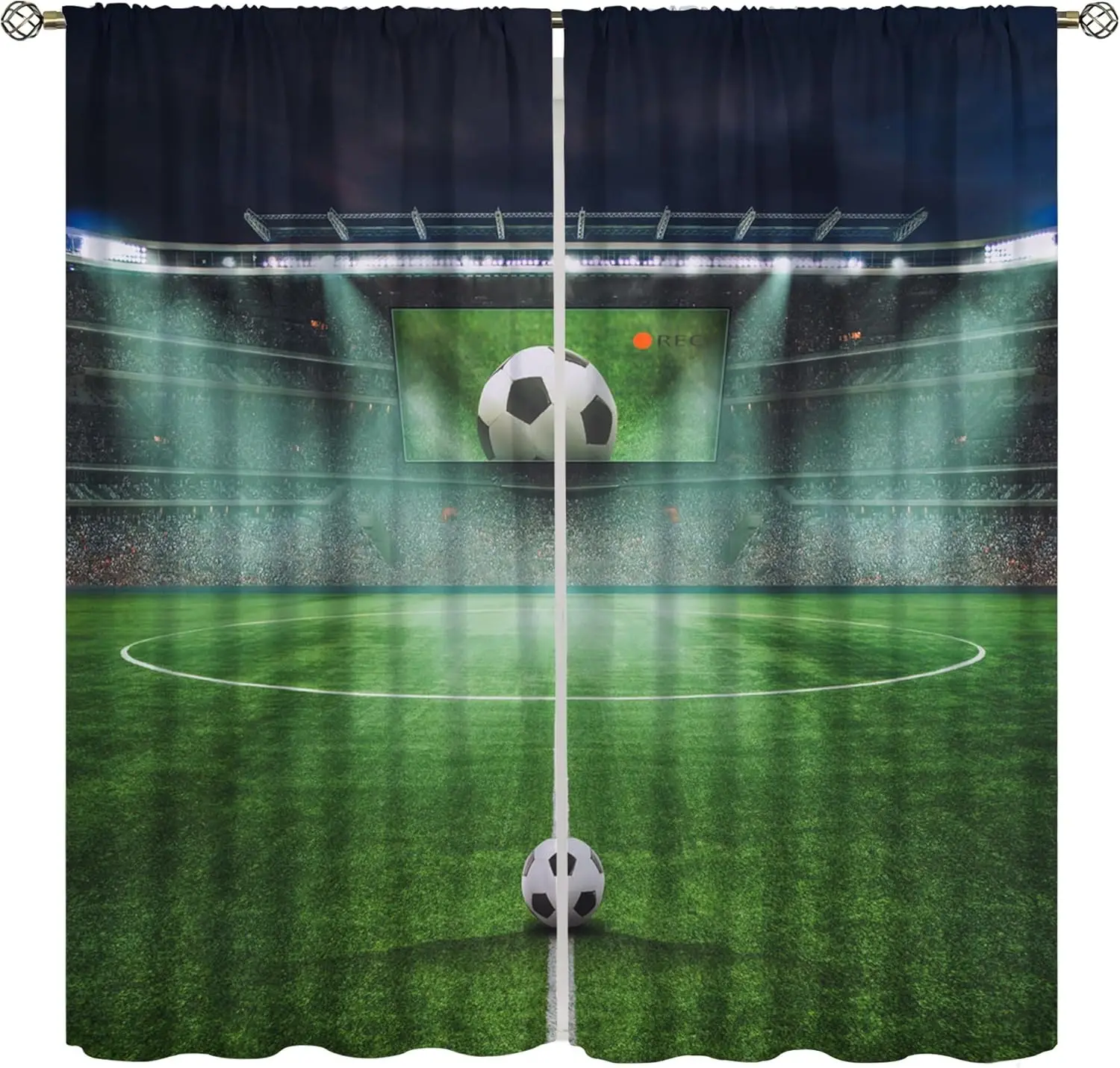 Soccer Curtains Green Field Lights Bleachers Show Moments Ball Games Color Illustrations Window Treatments Boys Teens Bedroom