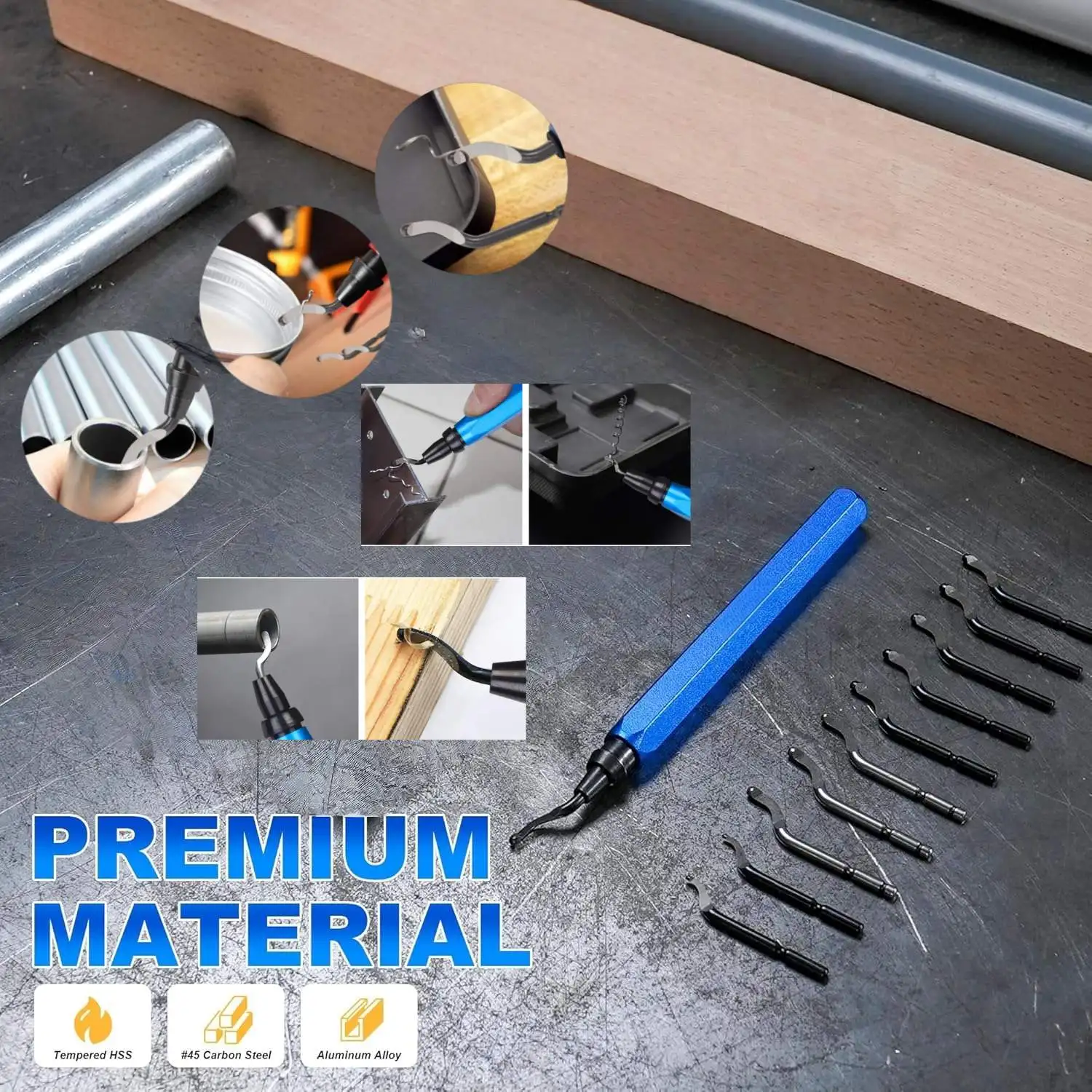 Deburring Tool with 10/11 Deburr Blades 360 Degree Rotary Head Burr Removal Reamer Tool for 3D Printing Metal Resin PVC Plastic