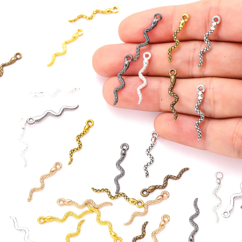 40pcs 7 Colors snake Charms For Bracelets Necklace Pendant DIY Handmade Jewelry Making accessories 4*23mm D9346