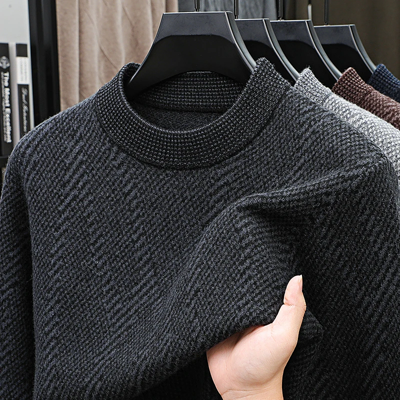 الصوف 100% الرجال الخريف الشتاء الماركات الفاخرة سترة 9 غرز الجاكار الجولة الرقبة طويلة الأكمام تريكو موضة رجل الملابس القمم #1