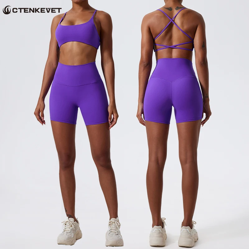 Ctenkevet Two Pieces Short Sets Women Workout  Bra Set Quick-Dry Yoga Clothing Sports Tracksuit Female Fitness Gym Suit Women