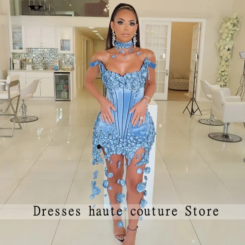 

3D Flowers Short Homecoming Dresses for Teens Mermaid Spaghetti Straps Cocktail Party Dress Vestido De Gala Customized