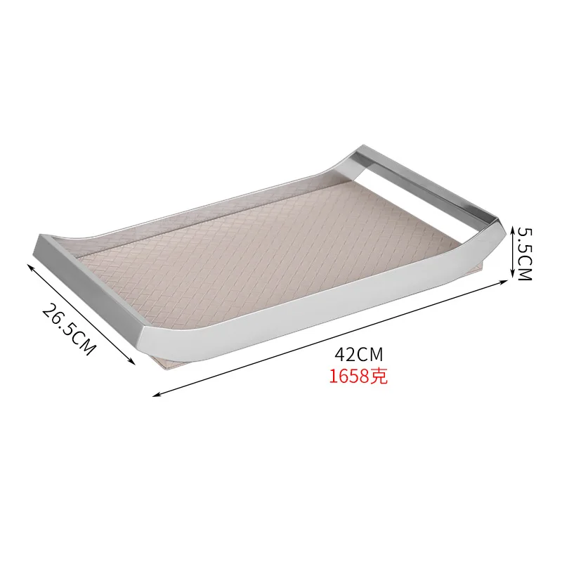 Rectangular Metal Storage Tray with Handle, Stainless Steel Decorative Leather Tray, Fruit Tray, Desktop Storage Container