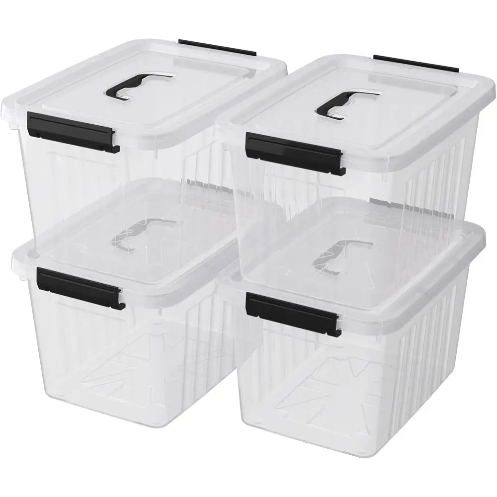 

20-Quart Transparent Storage Tote with 4 Pack Plastic Boxes, Organizers