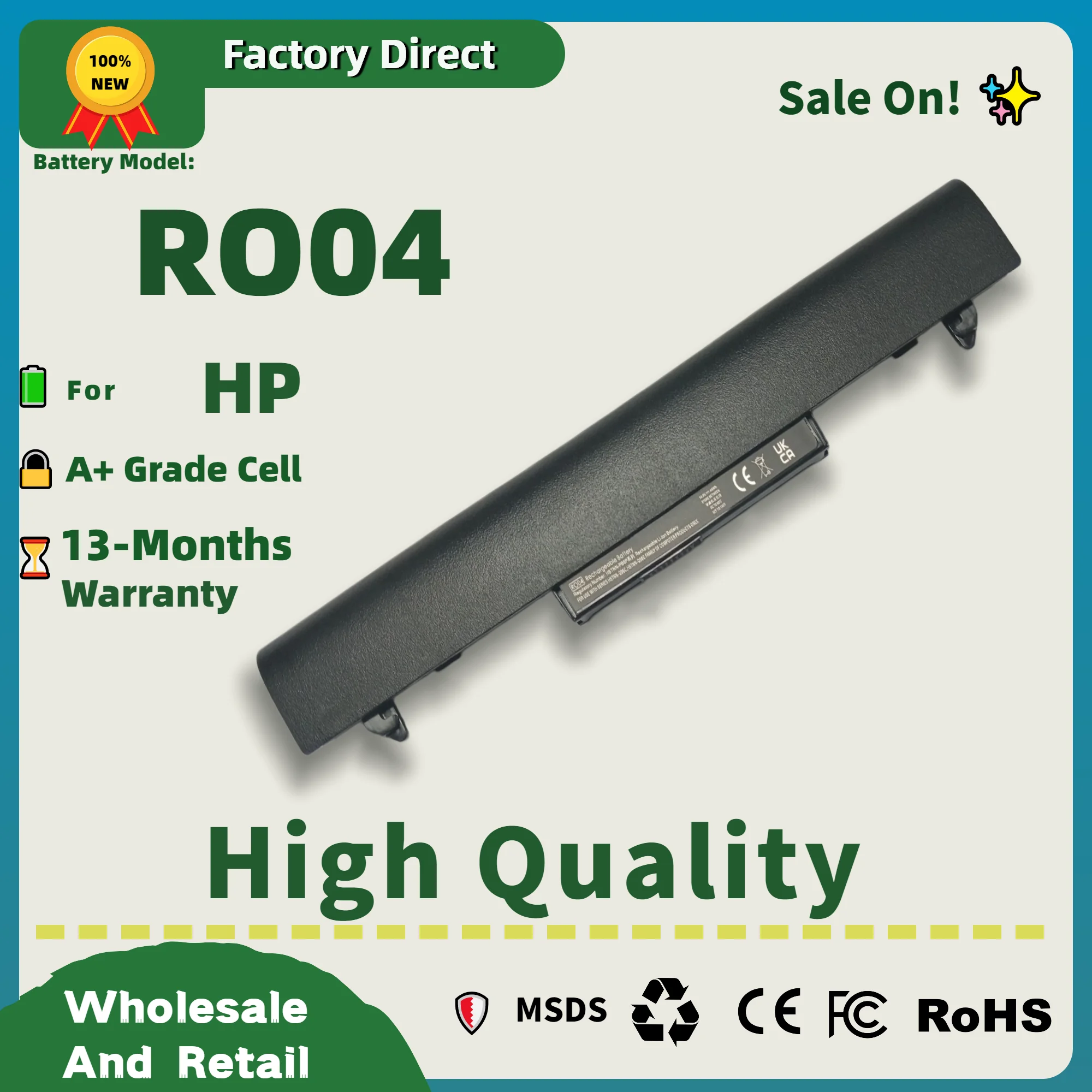 

Factory Direct Sale RO04XL RO04 Battery for HP ProBook 430 400 440 G3 G4 RO06 RO06XL HSTNN-PB6P HSTNN-LB7A 805045-851 805292-001