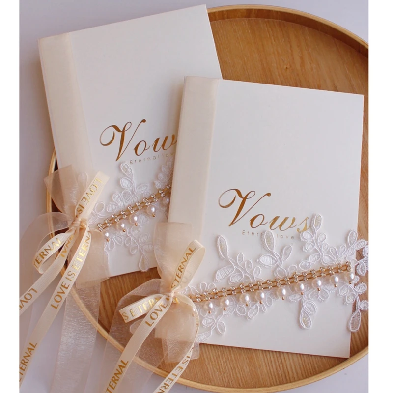 1 Pair INS high-end heavy industry bride and groom wedding vow cards rhinestone lace gilding oath card wedding Vows book