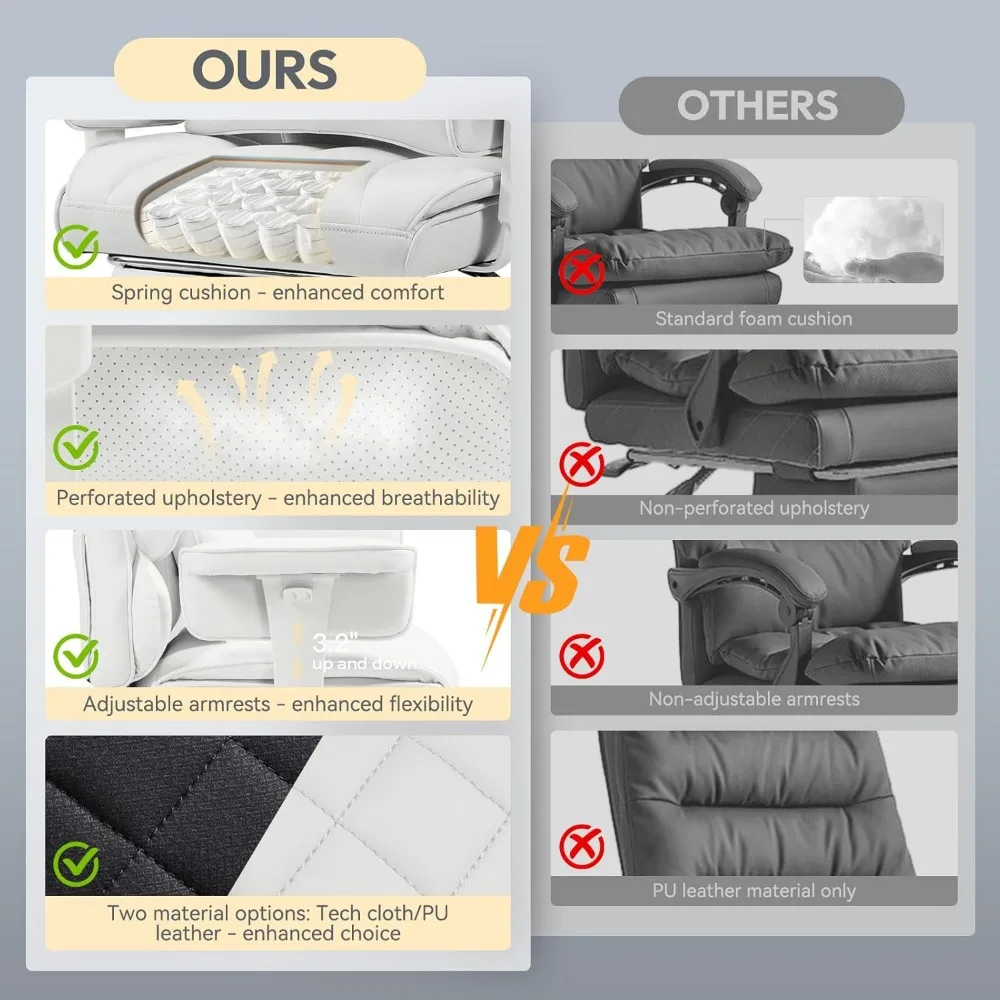 كرسي مكتب Dowinx كبير وطويل مع وسادة زنبركية للجيب، وكراسي ألعاب كمبيوتر عالية الظهر مع مساند للذراعين وأسفل الظهر قابلة للتعديل #6