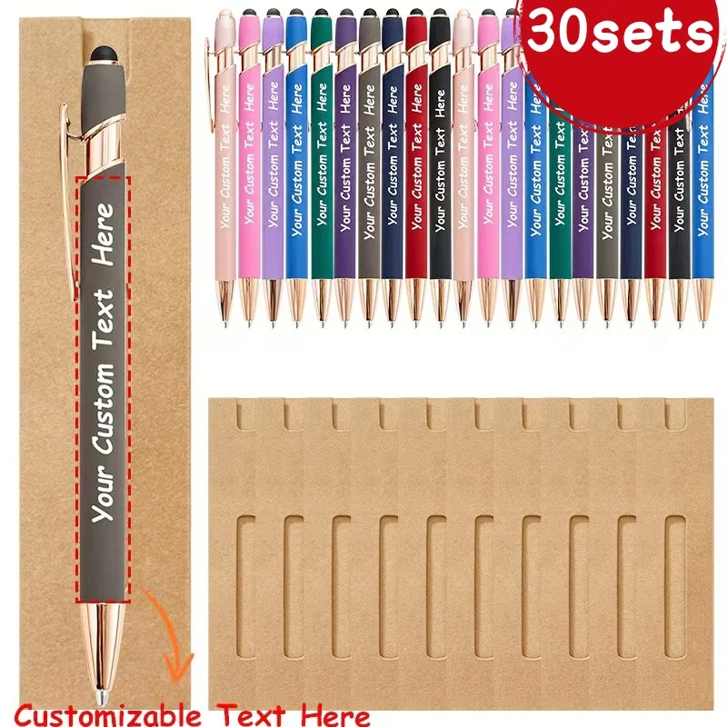 

30sets (30pcs Pens + 30pcs Paper Case) Customizable metal Ballpoint Pens Bulk Personalized Promotional Pens for Business