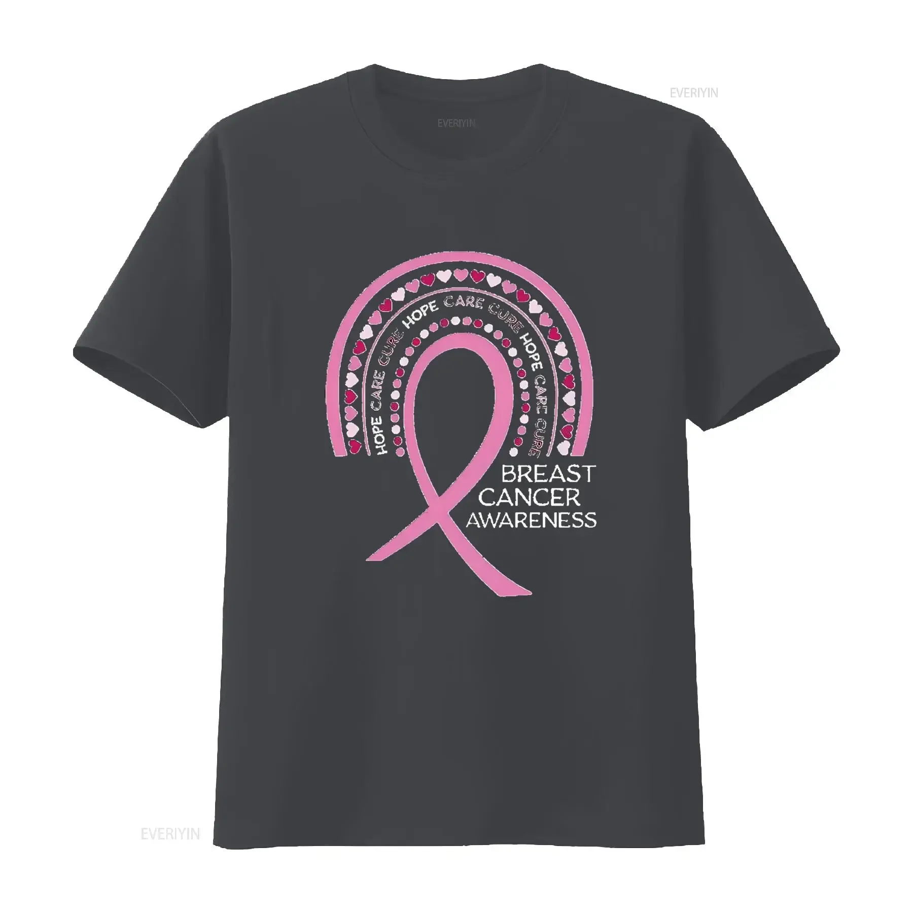 Breast Cancer Awareness Rainbow Ribbon With Women s Plus Size T Shirt Black 2X Large vintage Washed Stylish streetwear