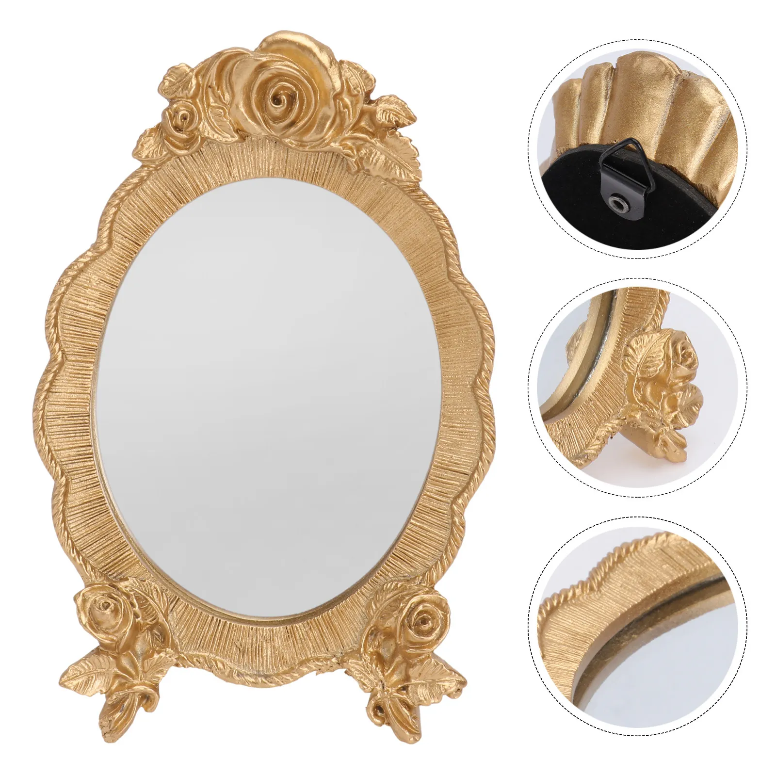 1Pcs Oval Resin Makeup Mirror Portable Single Sided Non Breakable Resin Adornment Pattern Oval Makeup Mirror