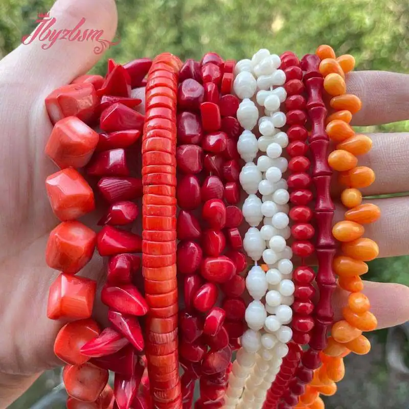 Natural Coral Freeform Stone Beads Spacer For DIY Necklace Bracelets Earring Jewelry Making Strand 15\