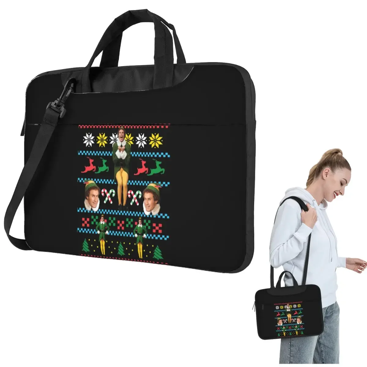

Buddy The Elf Ugly Christmas Sweater Xmas Movie Will Ferrell Laptop Bag Case Computer Bag 13 14 15.6 Inch Notebook Pouch