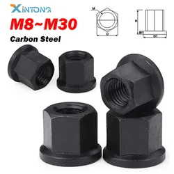 1pcs Black Carbon Steel Flange Nuts With Pad Nut Platen Hexagon Thickened Nut M8 M10 M12 M14 M16 M18 M20 M22 M24 M27 M30