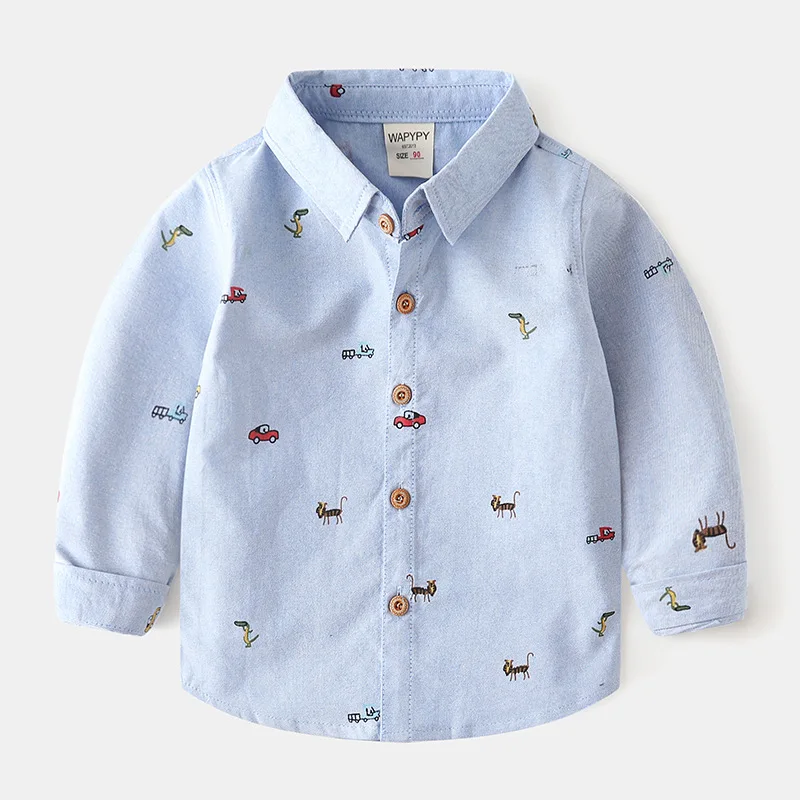 2024 Spring Autumn Boys Long Sleeves Shirt 2-6Years Baby Oxford Spinning Shirt Children Turn-down Collar Full Print Cotton Top