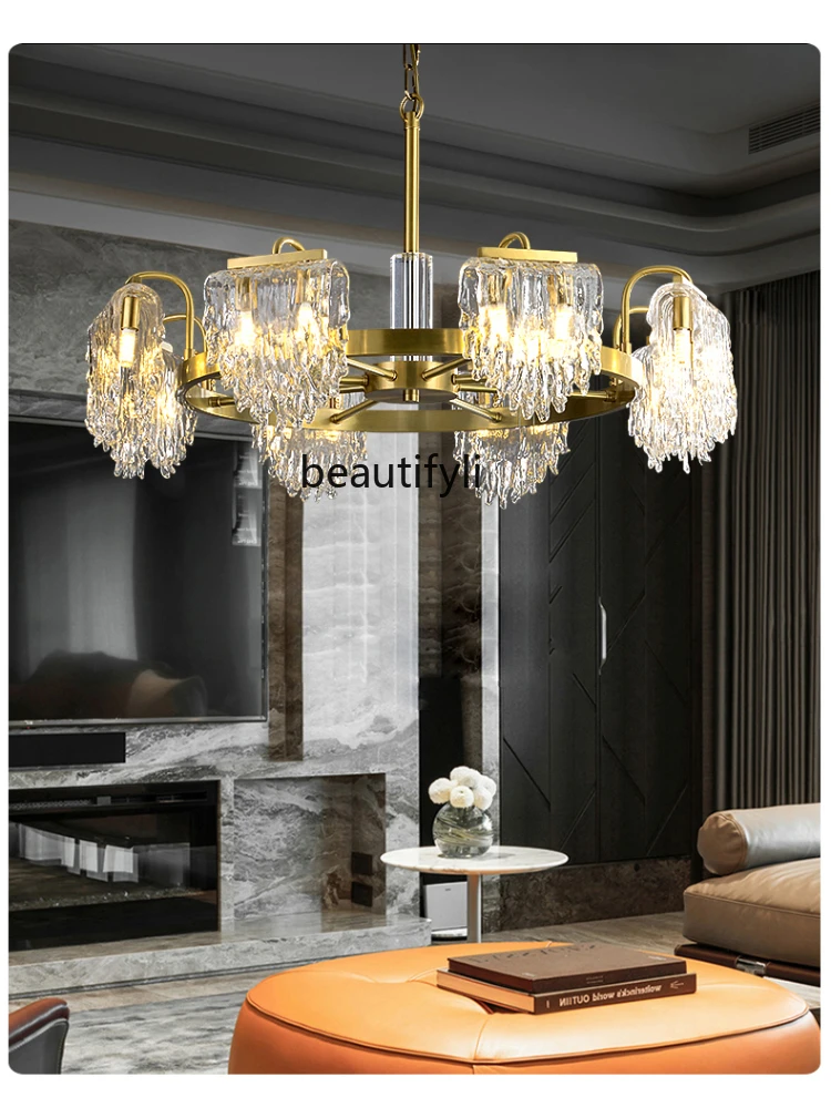 LBX Copper Villa Living Room Chandelier Post-Modern Crystal Glass Light Luxury Dining Room Bedroom Study Lamp